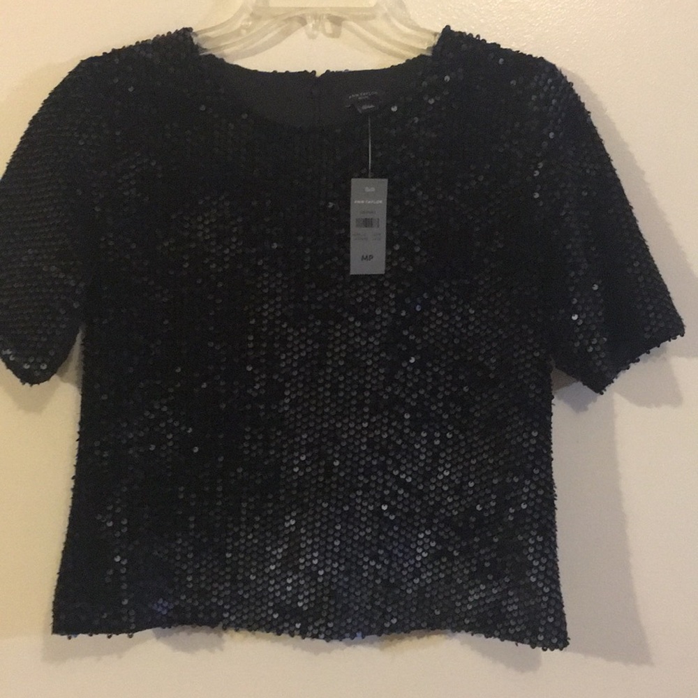Ann Taylor Black elegant sequin shirt, NEW Size 4 petite All seasons & Occasions